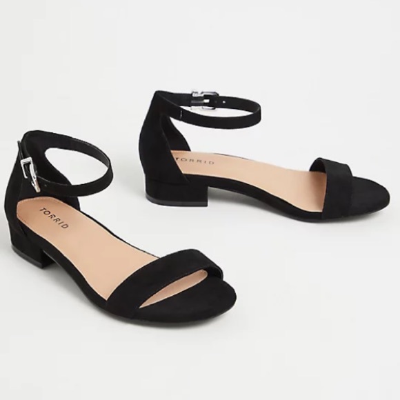 torrid Shoes - Torrid 9W Black Faux Suede Ankle Strap Low Heel